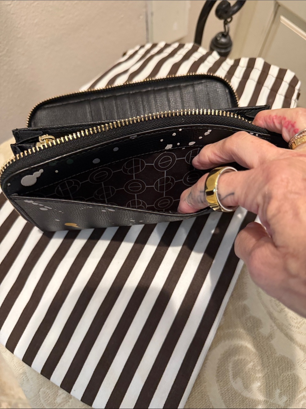 henri bendel Black Paint-Splatter Zip Wallet with Yellow and White Accents - Picture 7 of 11